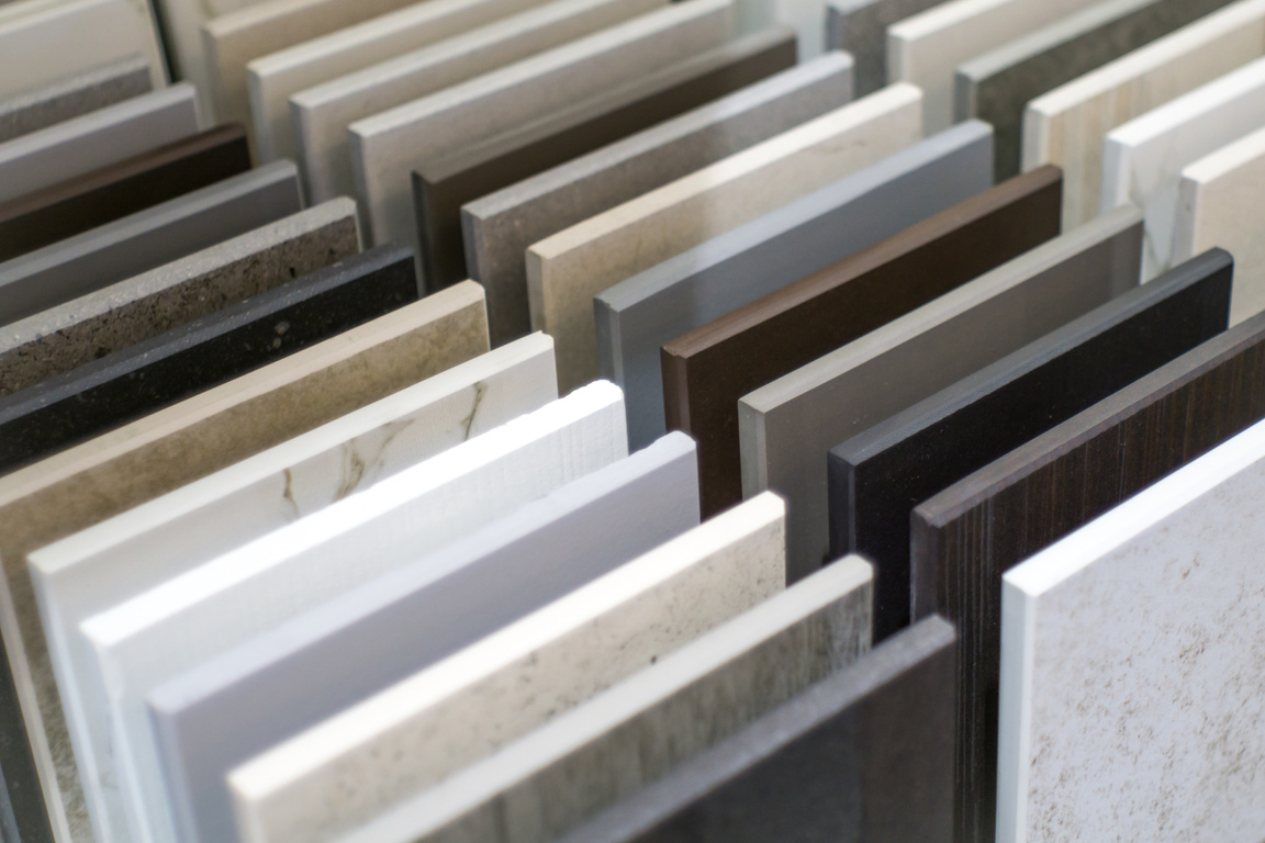 Close up of kitchen countertop samples